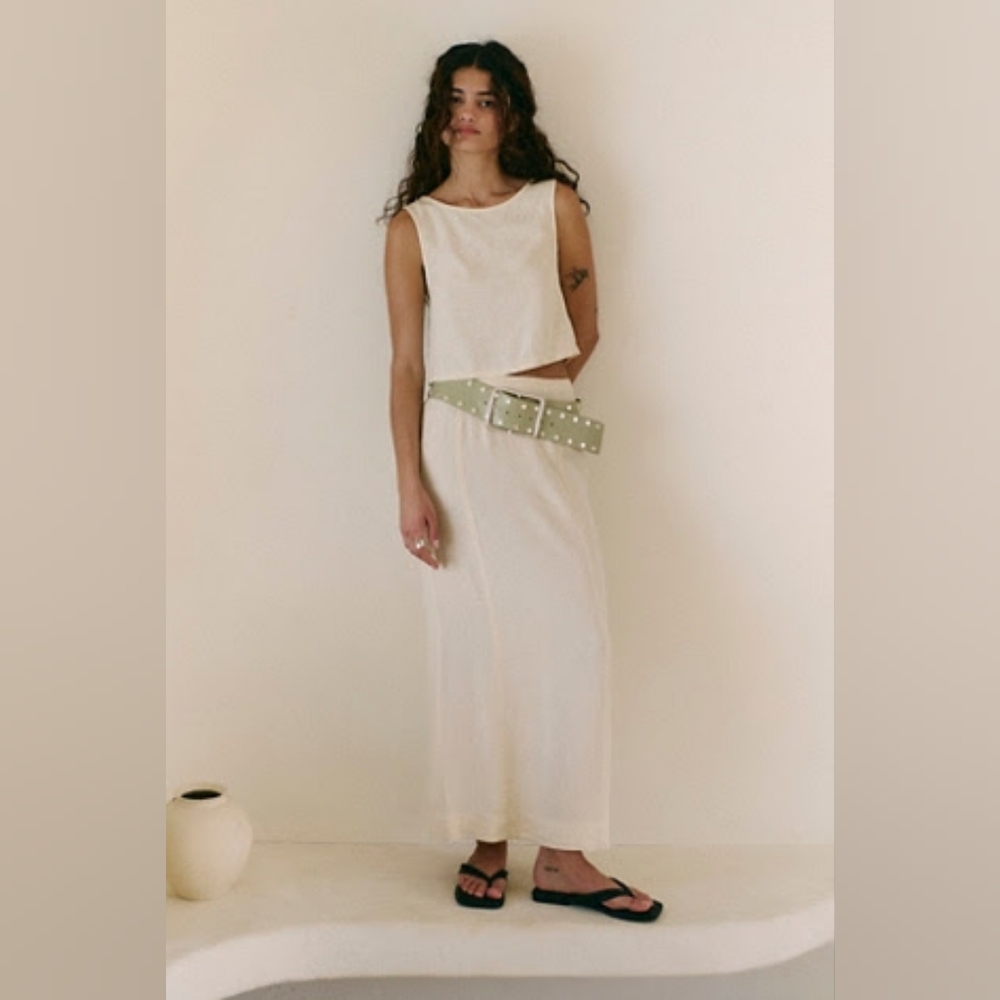 Free People Mon Cheri Linen Set Tea Cookie Sleeveless Crop Top & Maxi Skirt NWT